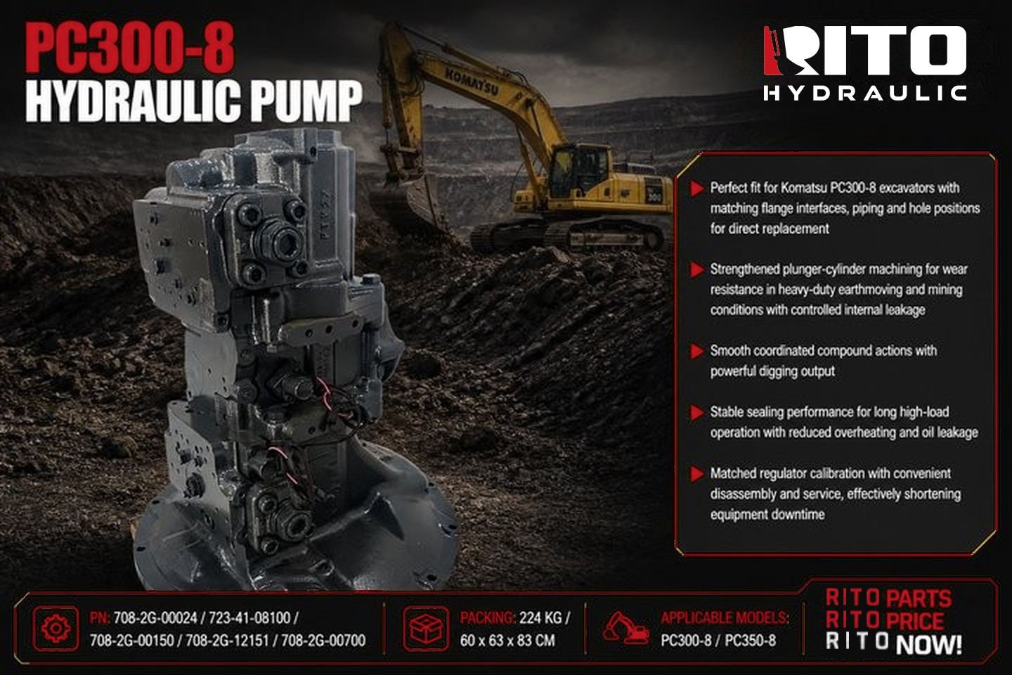 Komatsu PC300-8 PC350-8 HPV140 hydraulic pump 708-2G-00024 708-2G-00700 which number fits - RITO HYDRAULIC