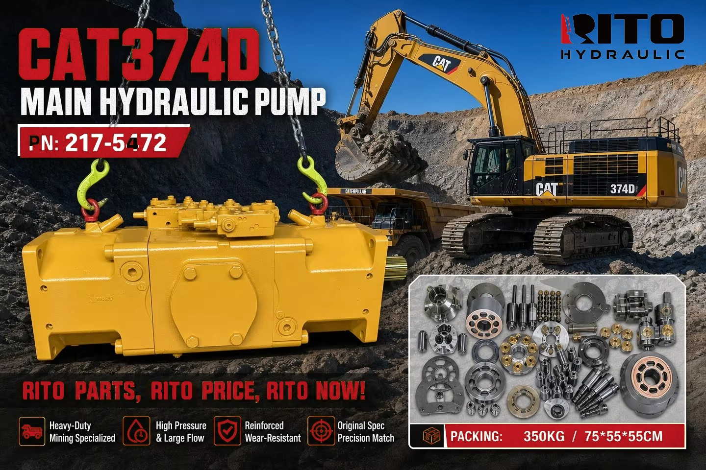 CAT 374D main hydraulic pump 217-5472 - repair or replace, complete assembly vs internal parts - RITO HYDRAULIC