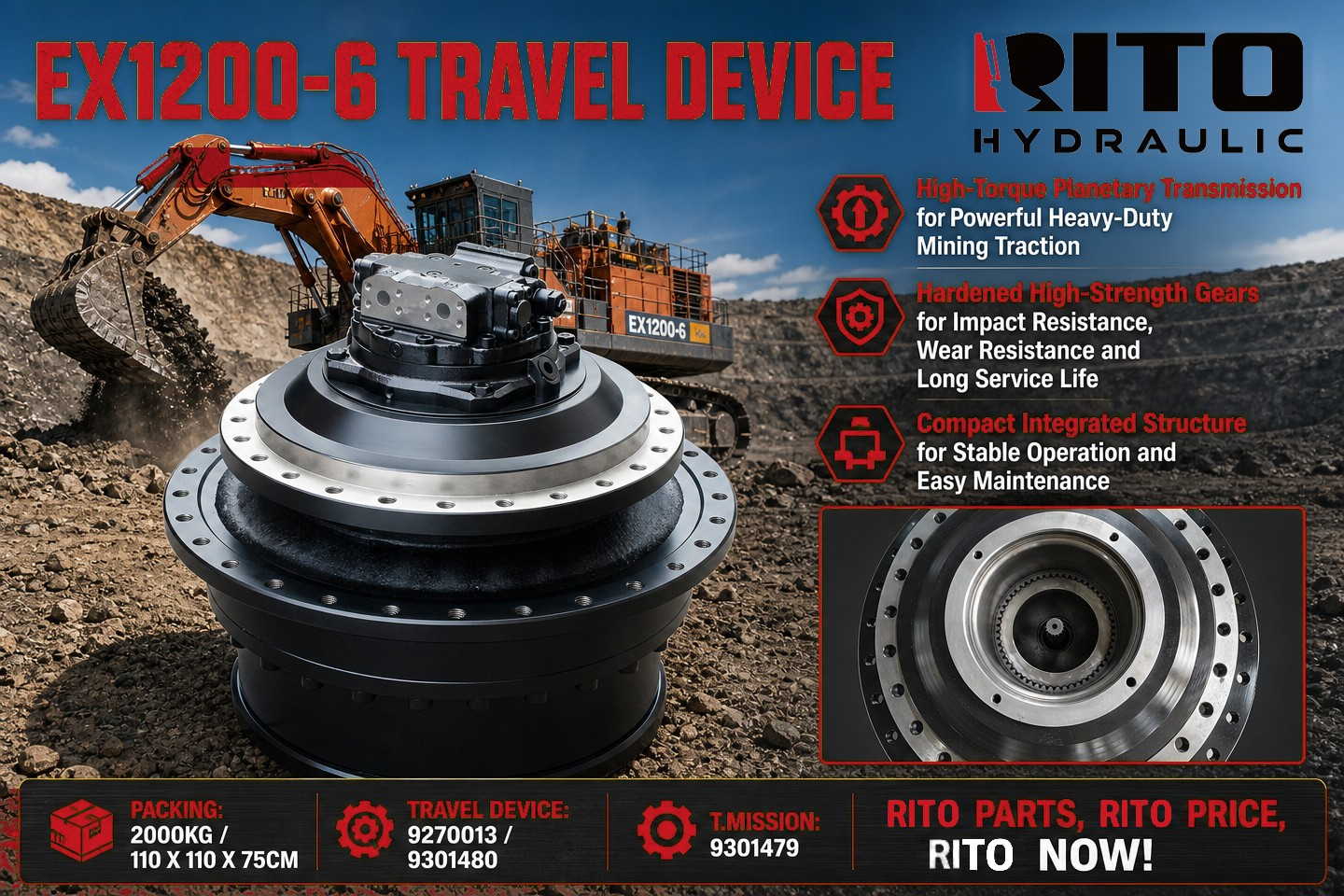 Hitachi EX1200-6 travel device and travel gearbox - gearbox or complete assembly, repair or replace - RITO HYDRAULIC