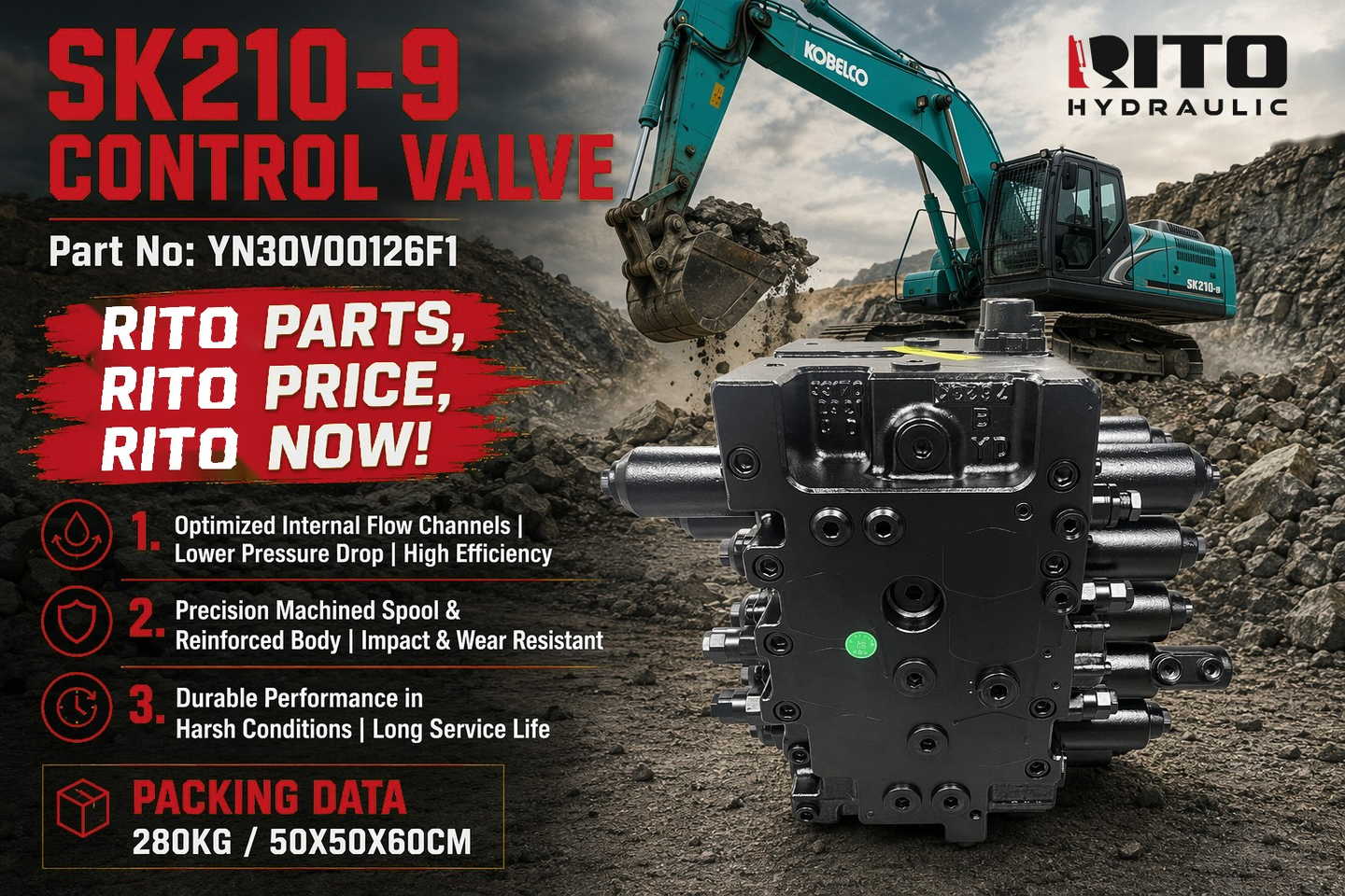 Kobelco SK210-9 control valve YN30V00126F1 / YN30V00101F5 - RITO HYDRAULIC
