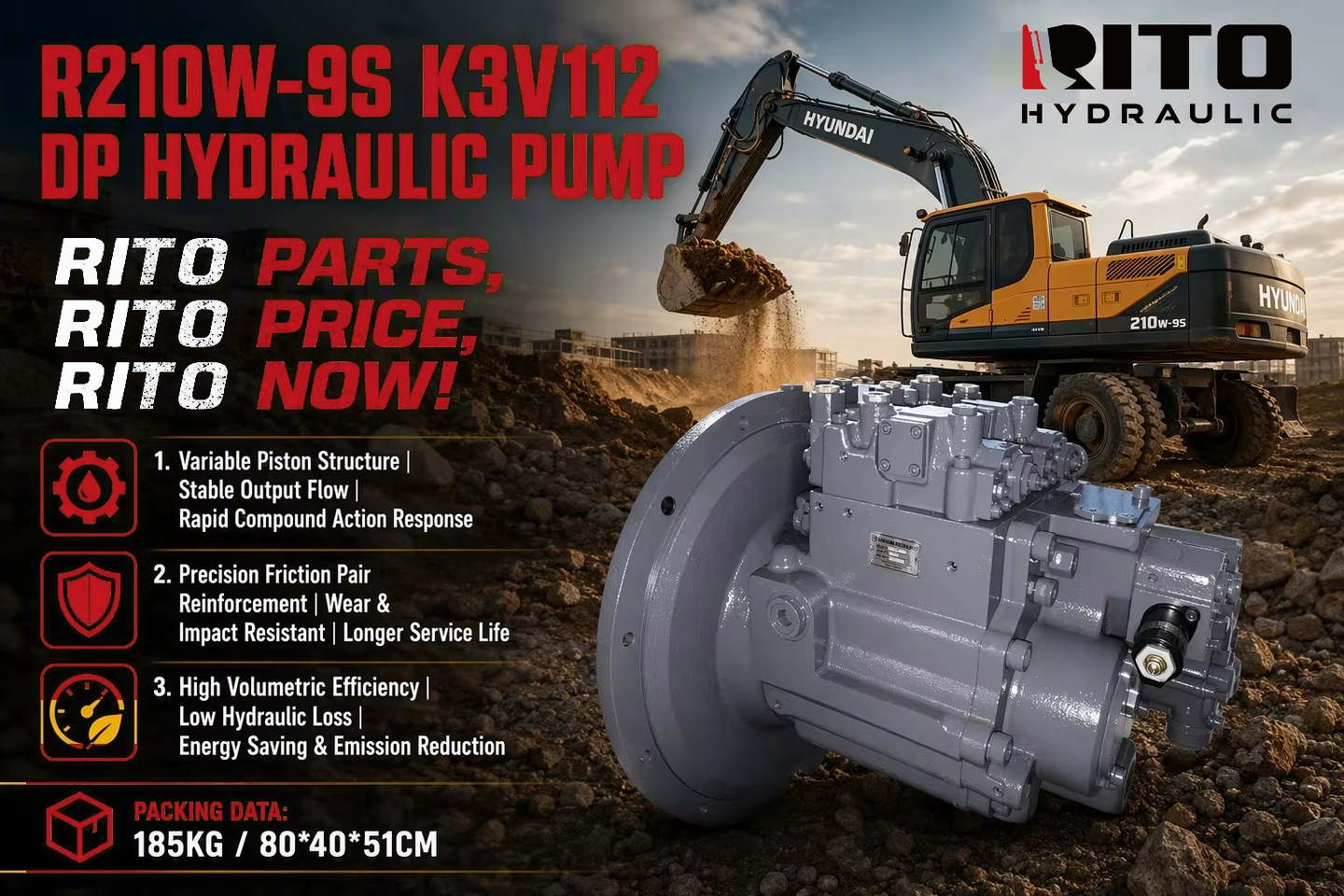Hyundai R210W-9S K3V112DP hydraulic pump model code explained - RITO HYDRAULIC