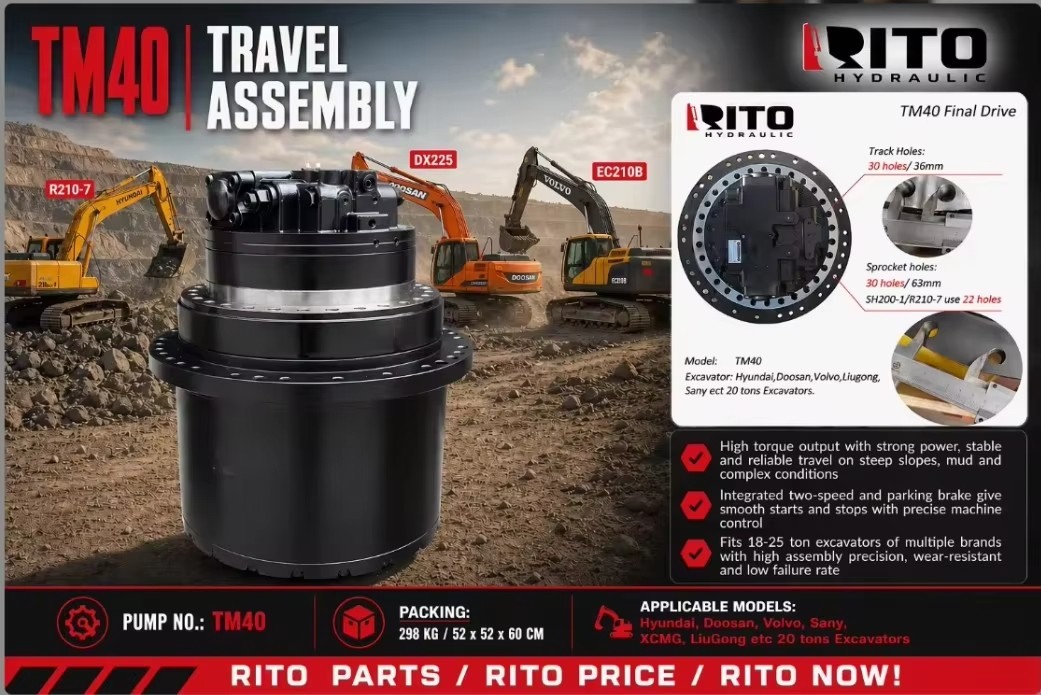 TM40 travel assembly final drive for 18-25 ton excavators Hyundai Doosan Volvo Sany XCMG LiuGong - RITO HYDRAULIC