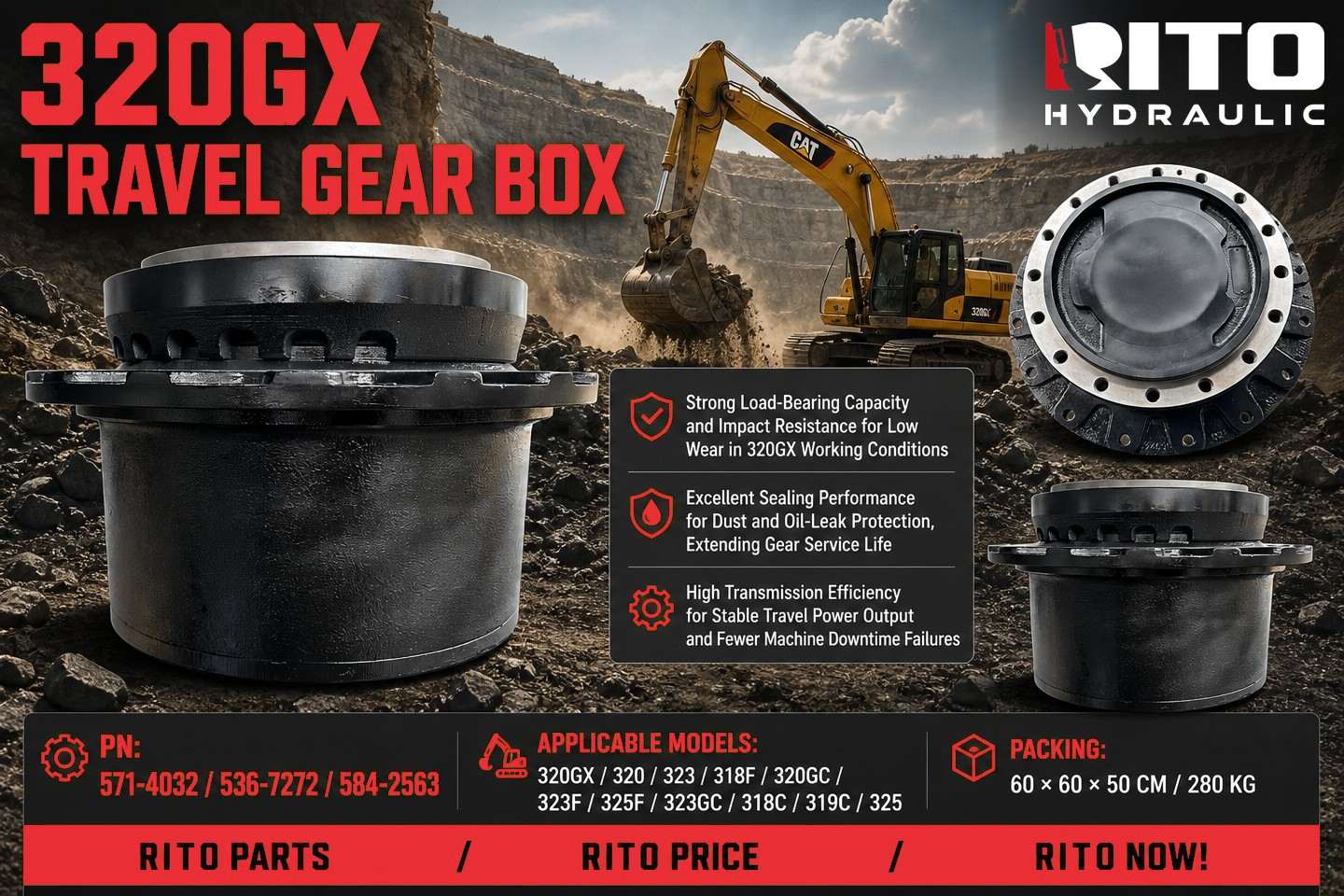 Caterpillar 320GX travel gearbox final drive 571-4032 536-7272 584-2563 when to replace - RITO HYDRAULIC