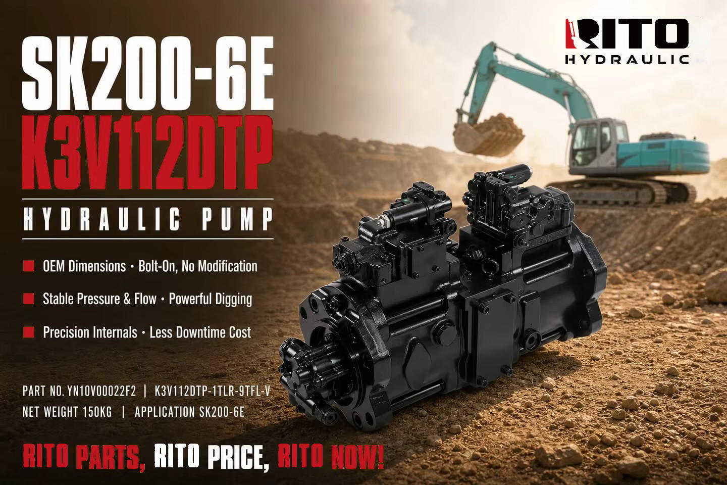 Kobelco SK200-6E hydraulic pump K3V112DTP - how to match the right variant - RITO HYDRAULIC