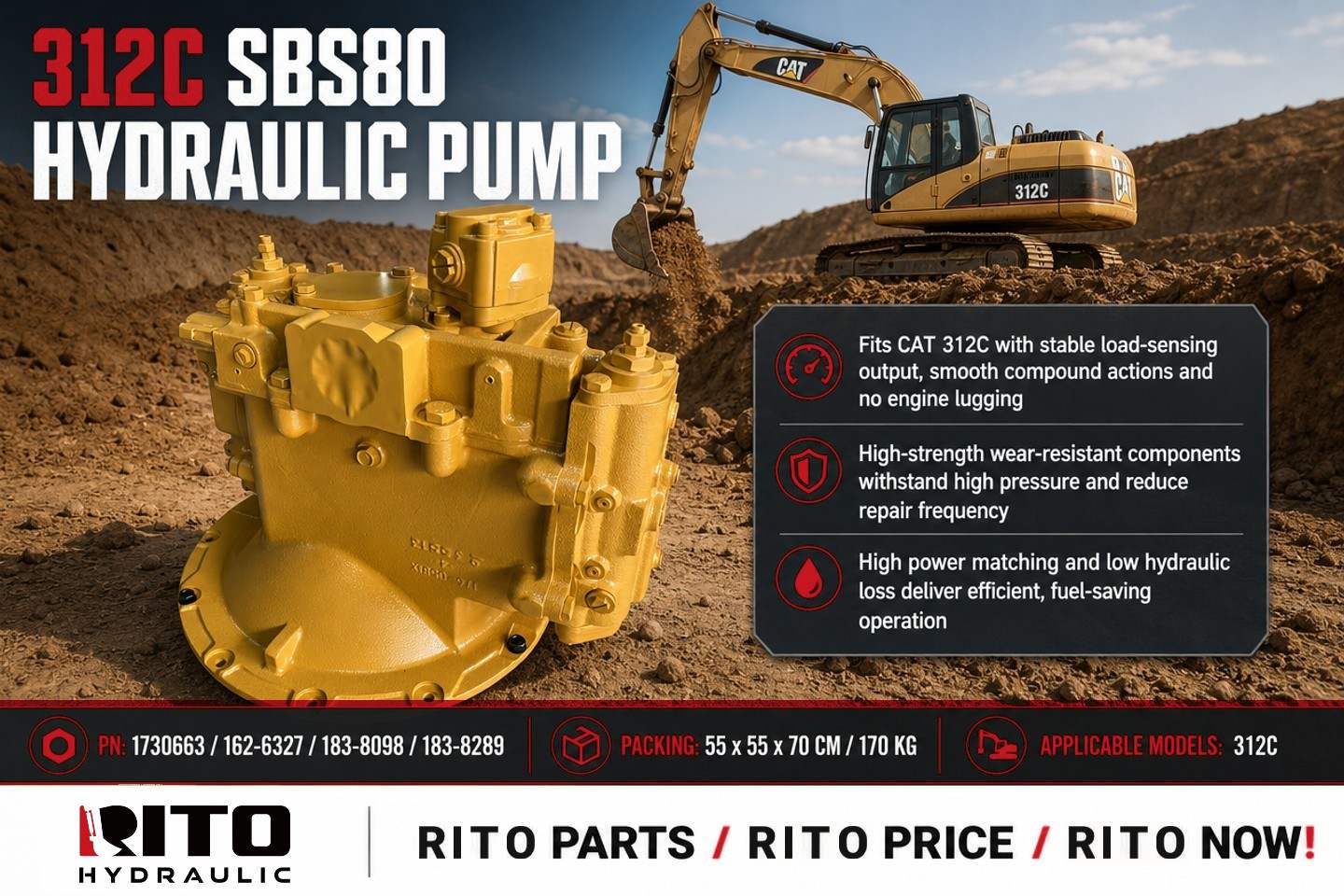 Caterpillar 312C SBS80 hydraulic pump 173-0663 162-6327 183-8098 183-8289 why this pump - RITO HYDRAULIC