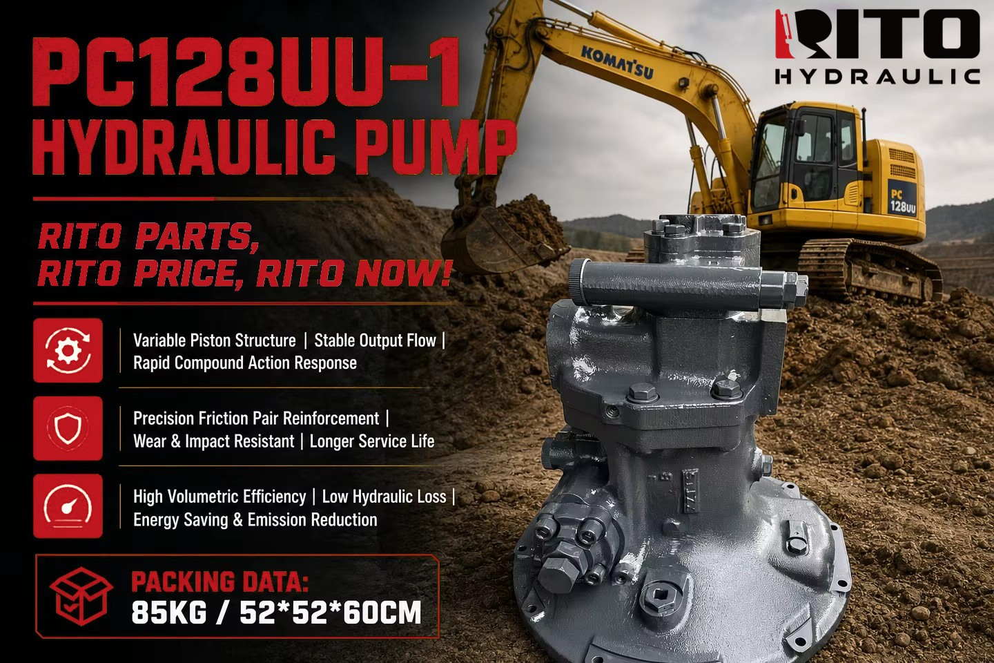 Komatsu PC128UU-1 hydraulic pump - reviving an older machine, selection and pitfall guide - RITO HYDRAULIC