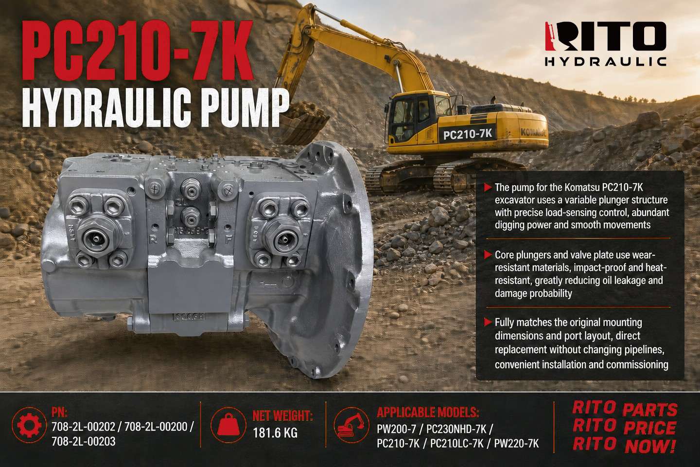 Komatsu PC210-7K Hydraulic Pump (708-2L-00202): Symptoms, Diagnosis & Replacement Guide for Dash-7 Excavators (2026)
