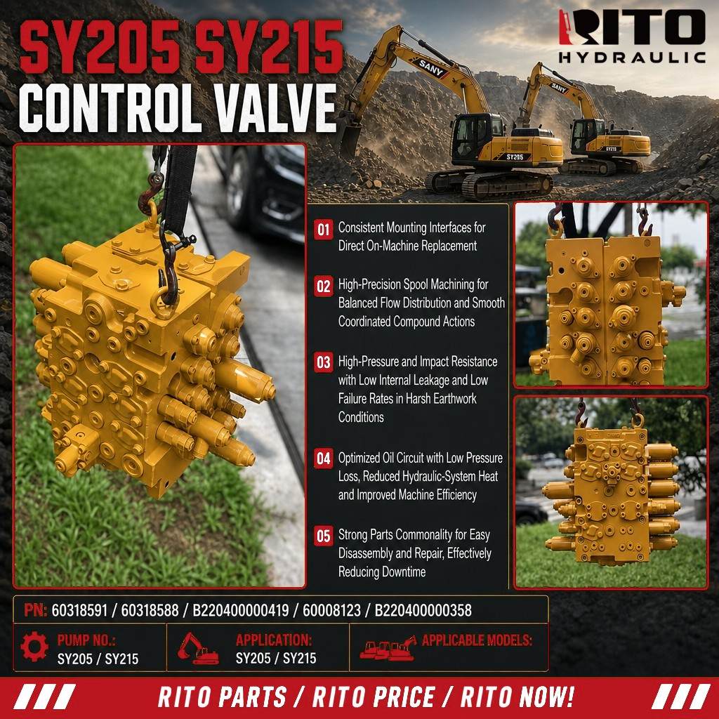SANY SY205 SY215 main control valve 60318591 how the control valve works - RITO HYDRAULIC