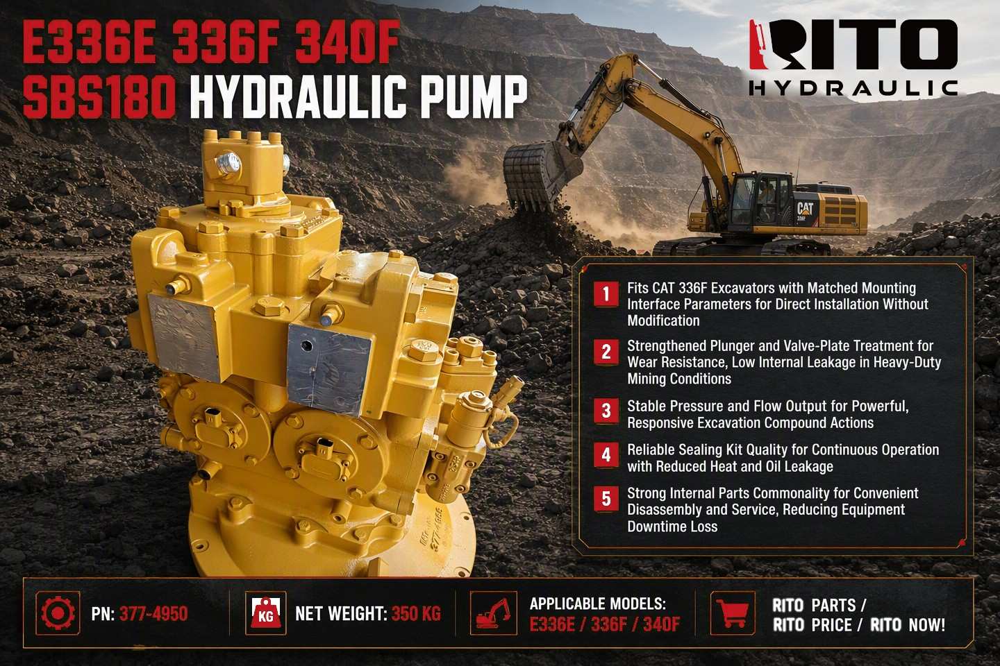 Caterpillar 336F SBS180 hydraulic pump 377-4950 how the main pump works - RITO HYDRAULIC